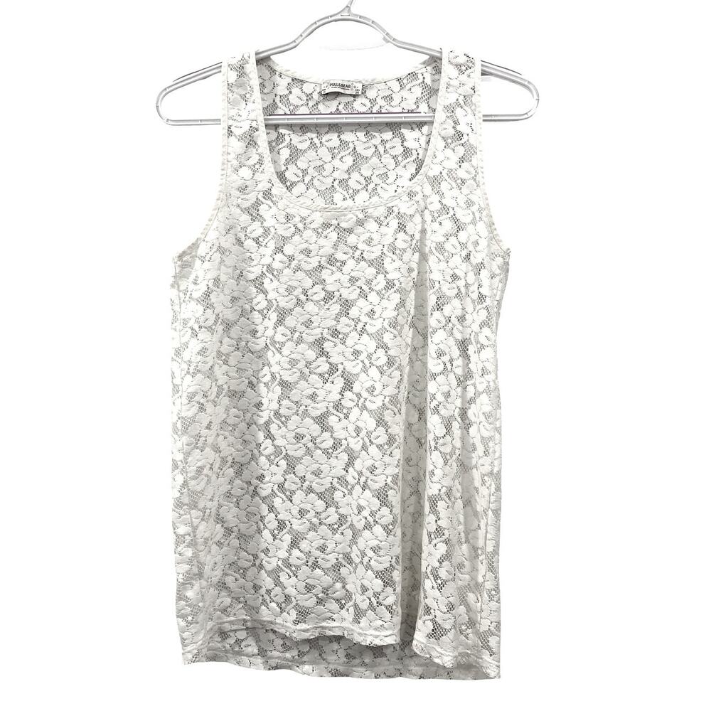 Vintage Style White Sheer Sleeveless Lace Tank Top Size M